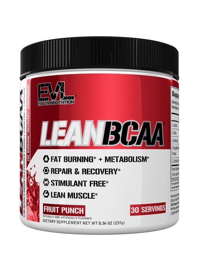 Evlution تغذية LeanBCAA، BCAA's، CLA و L-Carnitine، خالي من المنشطات، استعادة وحرق الدهون، خالي من السكر والجلوتين، 30 حصة (فاكهة بانش) - Image 1