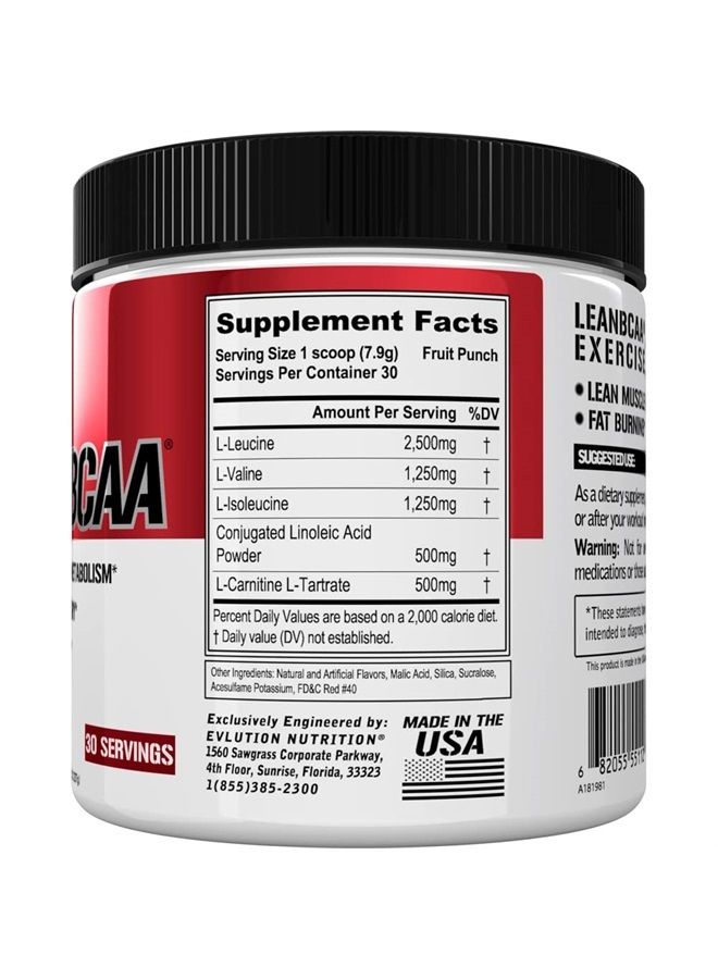 Evlution تغذية LeanBCAA، BCAA's، CLA و L-Carnitine، خالي من المنشطات، استعادة وحرق الدهون، خالي من السكر والجلوتين، 30 حصة (فاكهة بانش) - Image 2