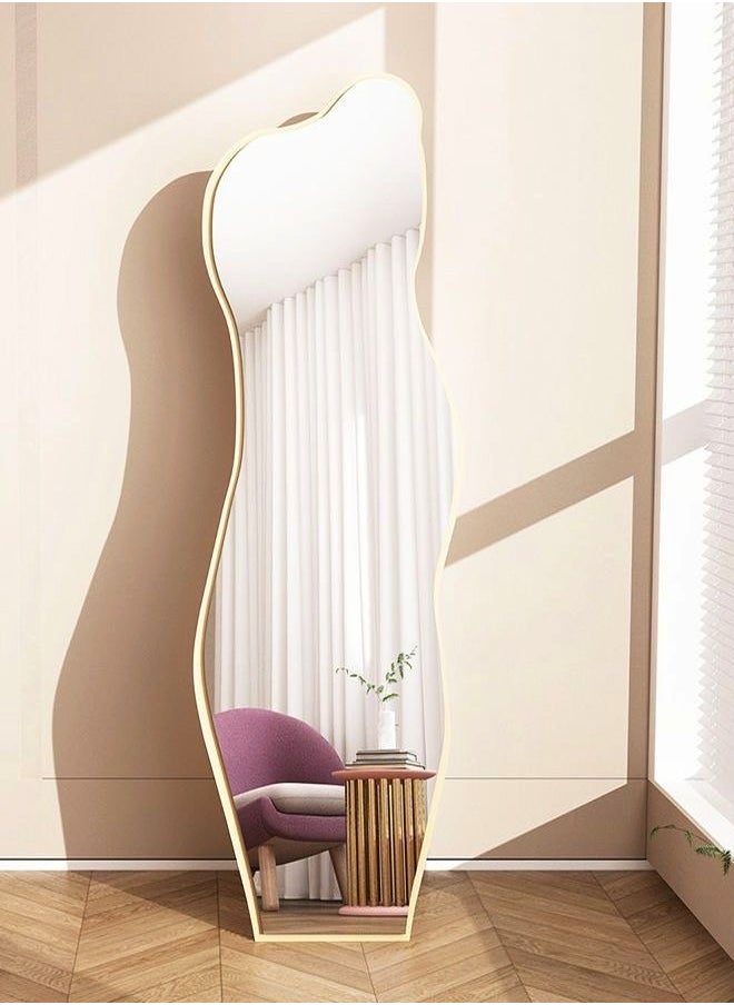 fashionhome Modern Scandinavian Design Full Length Mirror Standing Hanging or Leaning Against Wall Large Bedroom Floor Mirror Dressing Mirror Wall-Mounted Mirror Wood Frame Wavy Mirror Round Corner 40 x 150 cm  - Image 2