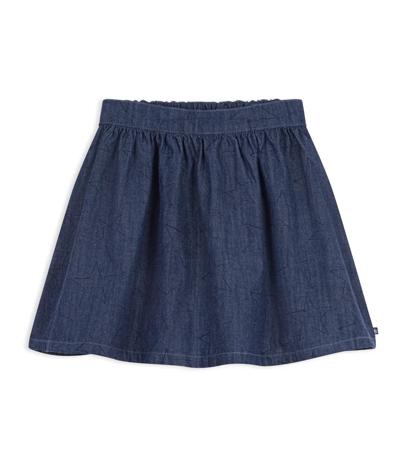 Petit Bateau Short Skirt In Plain Denim With A Star Pattern