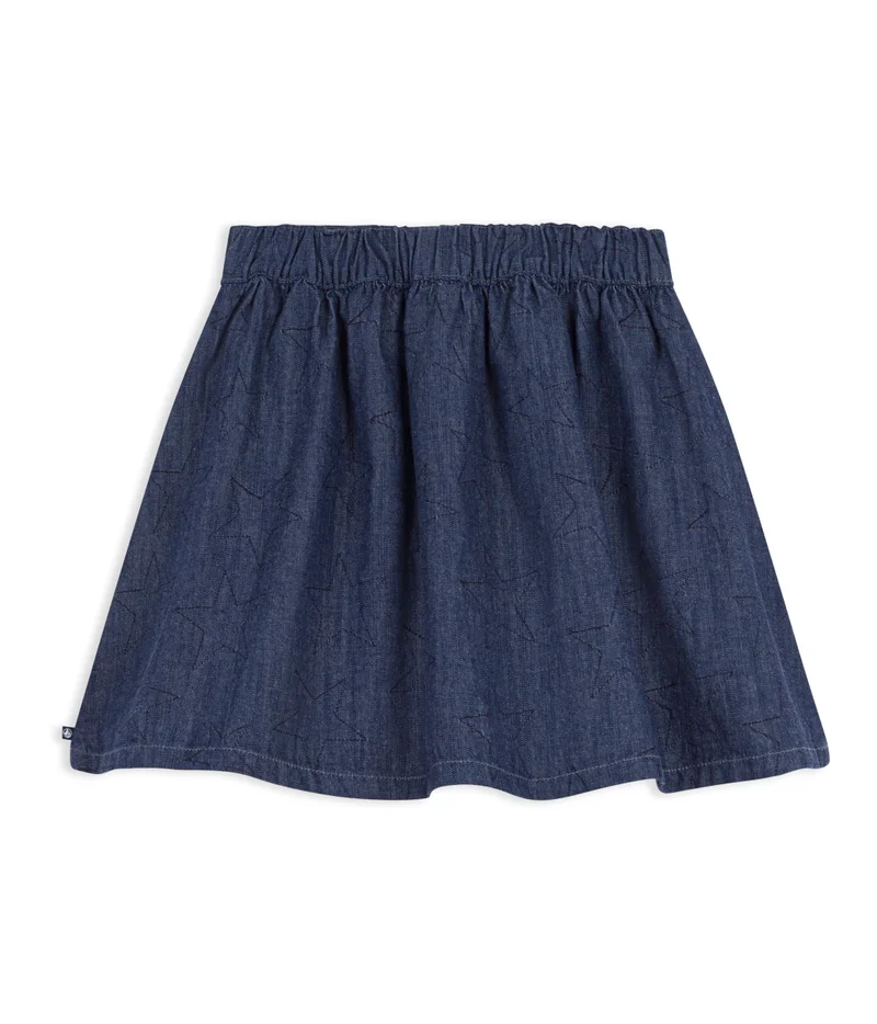 Petit Bateau Short Skirt In Plain Denim With A Star Pattern