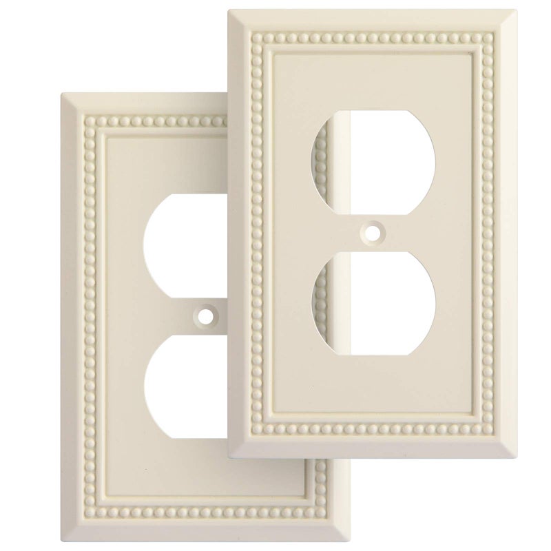Henne Bery Sunken Pearls Heavy Duty Decorative Wall Plate Switch Plate Outlet Cover, Durable Solid Zinc Alloy (Single Duplex 2PK, Light Almond) - Image 1