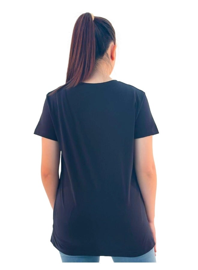 JOANNA JOANNA W203008 Women's Lady Wearing High Heels Design Round Neck Short Sleeve T-Shirt - Black  - Image 3