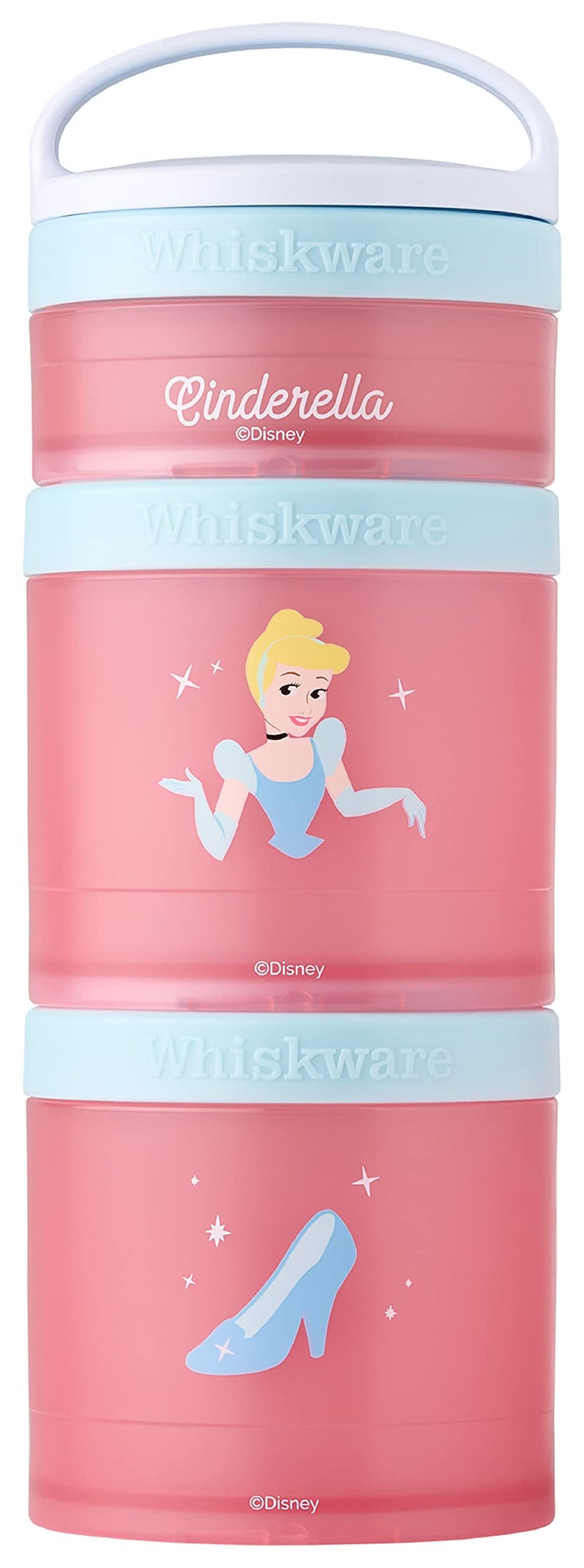 Whiskware حاويات وجبات خفيفة قابلة للتكديس من ويكسوير لشخصيات ديزني للأولاد والصغار، 3 أكواب وجبات خفيفة قابلة للتكديس للمدرسة والسفر، سندريلا - Image 1