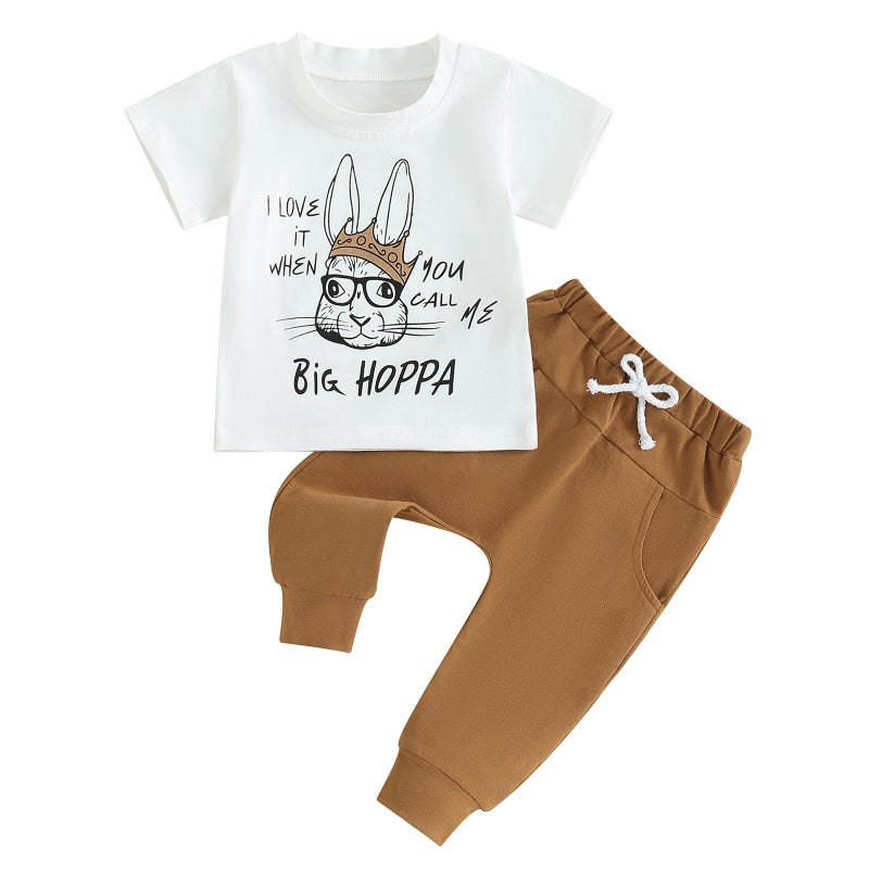 Gureui Toddler Baby Boy Easter Outfit 18-24 Months Crewneck Short Sleeve T-Shirt Top Pants Infant Summer Clothes - Image 1