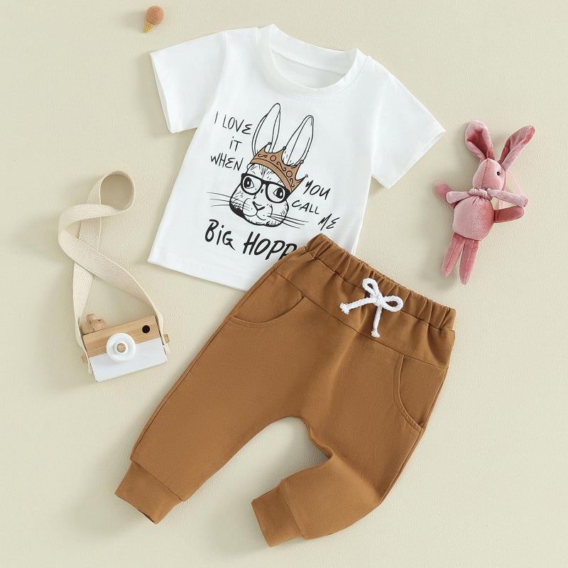 Gureui Toddler Baby Boy Easter Outfit 18-24 Months Crewneck Short Sleeve T-Shirt Top Pants Infant Summer Clothes - Image 3
