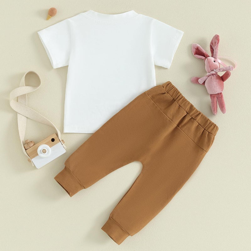 Gureui Toddler Baby Boy Easter Outfit 18-24 Months Crewneck Short Sleeve T-Shirt Top Pants Infant Summer Clothes - Image 4