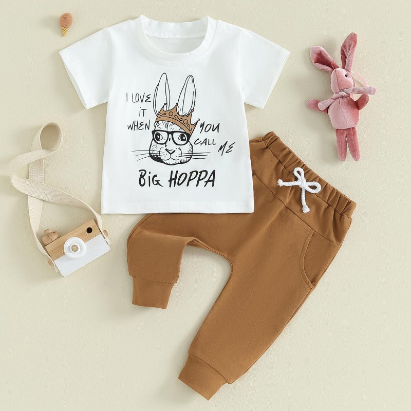 Gureui Toddler Baby Boy Easter Outfit 18-24 Months Crewneck Short Sleeve T-Shirt Top Pants Infant Summer Clothes - Image 2