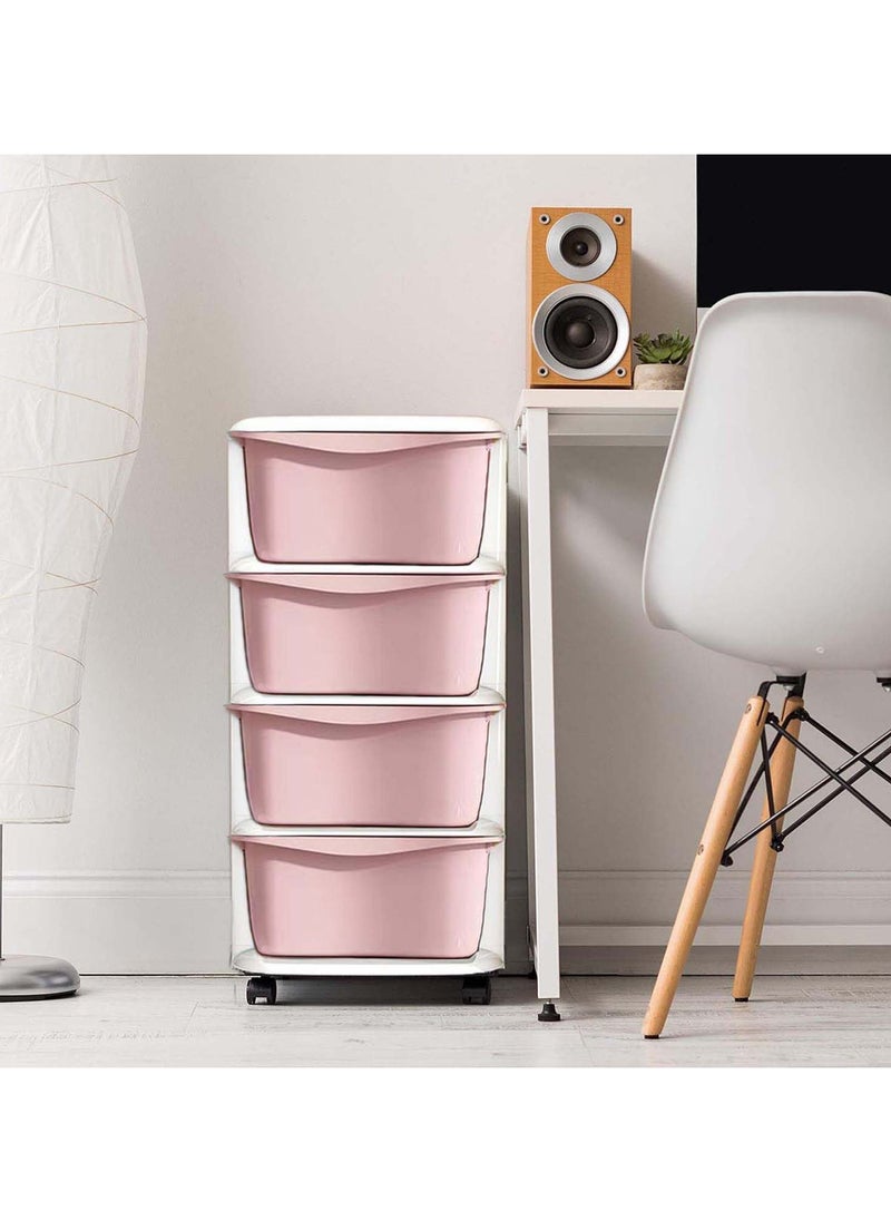 Alissa - Drawer Storage Cabinet Chest of Drawers Toys Clothes Drawer Storage Box Plastic Storage Shelf Rolling Utility Cart   Organizer Containers With Wheels Living Room Bathroom Kitchen Storage Drawer Cabinet (Pink, 4 Layer) - Image 1
