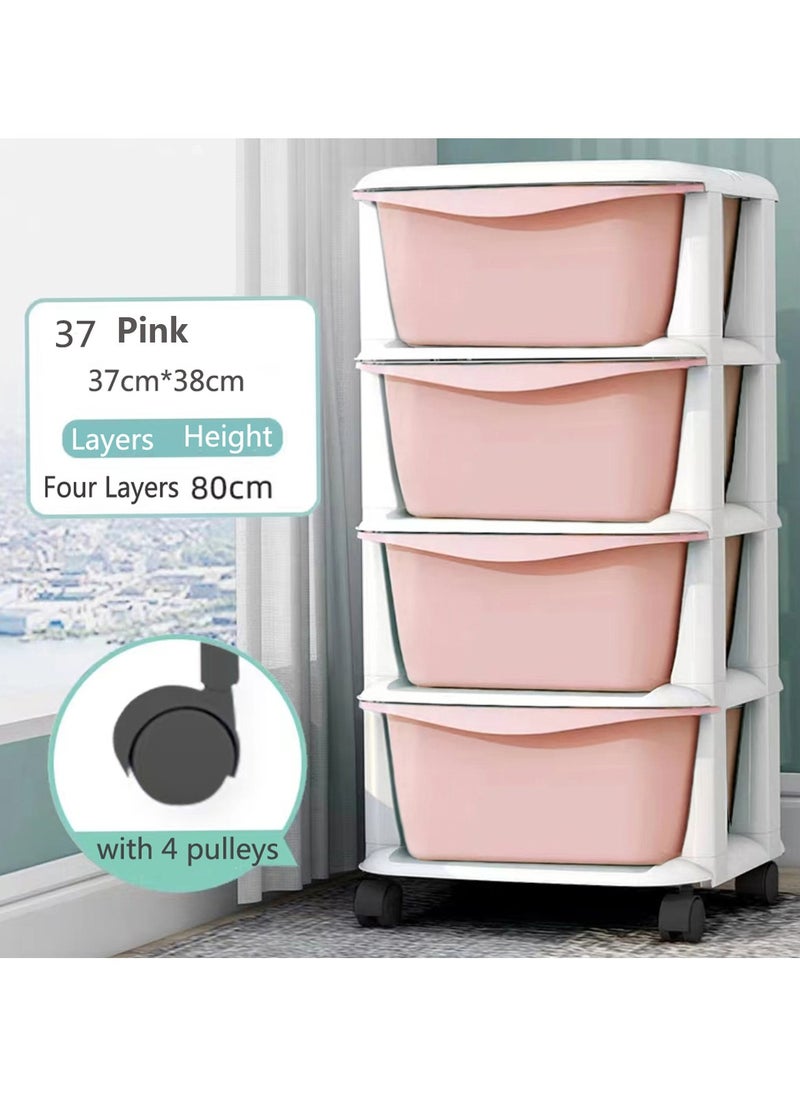 Alissa - Drawer Storage Cabinet Chest of Drawers Toys Clothes Drawer Storage Box Plastic Storage Shelf Rolling Utility Cart   Organizer Containers With Wheels Living Room Bathroom Kitchen Storage Drawer Cabinet (Pink, 4 Layer) - Image 1