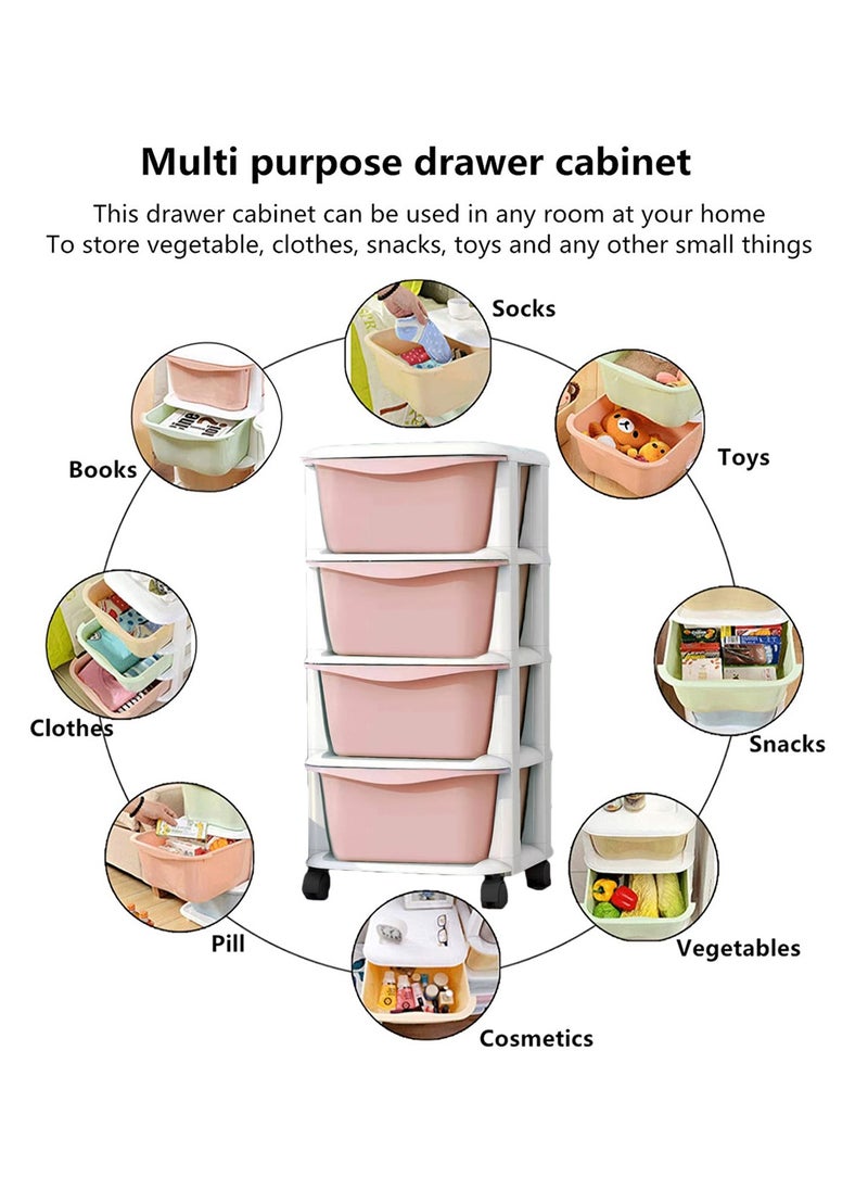 Alissa - Drawer Storage Cabinet Chest of Drawers Toys Clothes Drawer Storage Box Plastic Storage Shelf Rolling Utility Cart   Organizer Containers With Wheels Living Room Bathroom Kitchen Storage Drawer Cabinet (Pink, 4 Layer) - Image 1