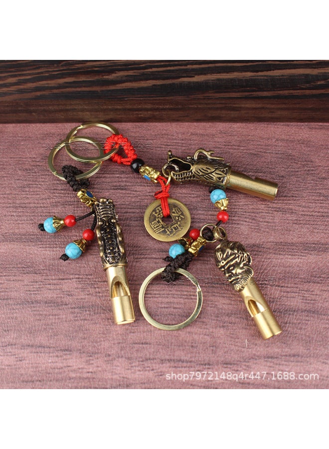 Generic Retro Brass Faucet Whistle Brass Outdoor Referee Monkey Head Whistle Keychain Pendant Wild Survival Whistle-Color:Faucet Whistle--xiangyun Rope - Image 2