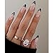 RikView French Tip Press on Nails Medium Acrylic Nails with Pearls Black Press on Nails Almond Fake Nails - Image 2