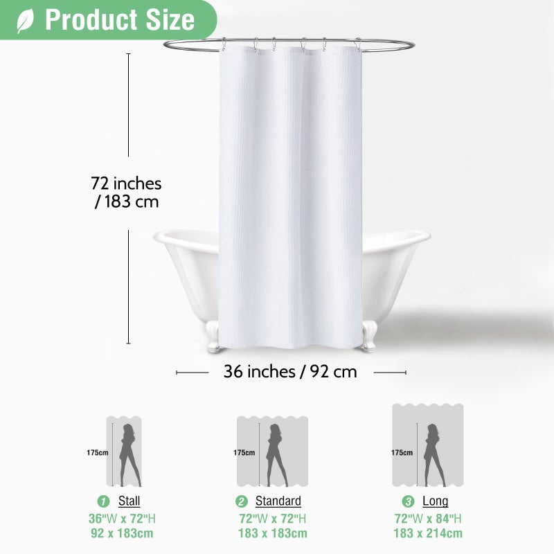 Dynamene ستارة دش النسيج Dynamene Stall - Waffle Weave 36 بوصة صغيرة الحجم صغير من الستائر القماش الثقيلة للحمام 256GSM الضيق الستار حمام الفندق مع 6 خطافات بلاستيكية (36Wx72H أبيض) - Image 5