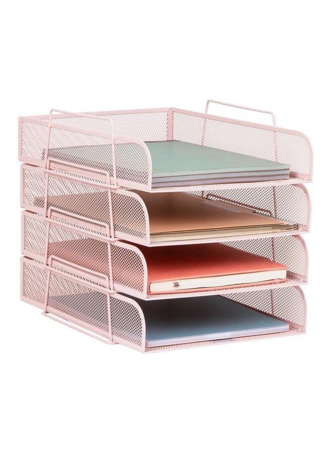Mind Reader Stackable Paper Tray, Desktop Organizer, File Storage, Office, Metal Mesh, 10.5" L x 13.5" W x 11.25" H, 4 Pcs., Pink - Image 1