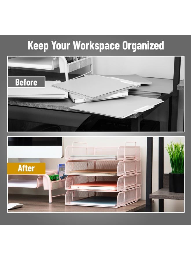 Mind Reader Stackable Paper Tray, Desktop Organizer, File Storage, Office, Metal Mesh, 10.5" L x 13.5" W x 11.25" H, 4 Pcs., Pink - Image 5