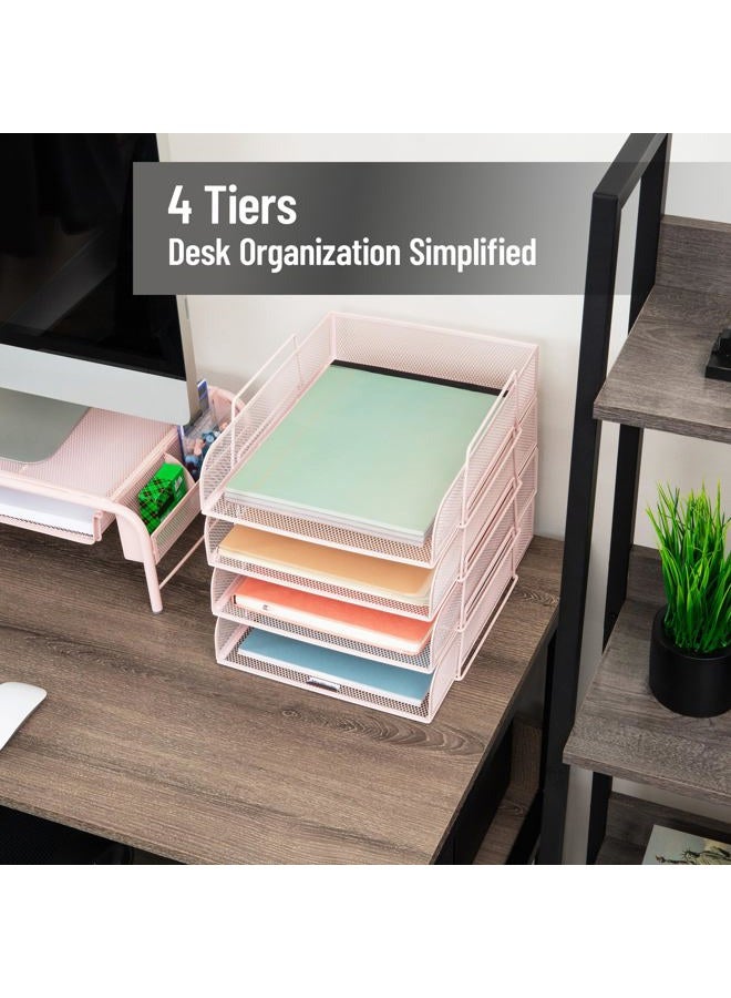 Mind Reader Stackable Paper Tray, Desktop Organizer, File Storage, Office, Metal Mesh, 10.5" L x 13.5" W x 11.25" H, 4 Pcs., Pink - Image 2