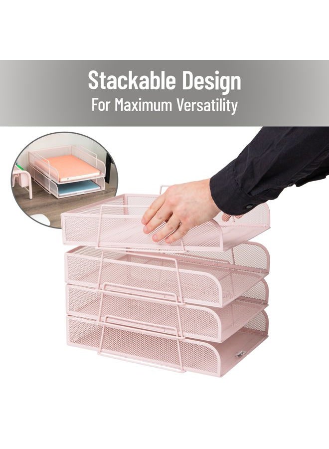 Mind Reader Stackable Paper Tray, Desktop Organizer, File Storage, Office, Metal Mesh, 10.5" L x 13.5" W x 11.25" H, 4 Pcs., Pink - Image 4