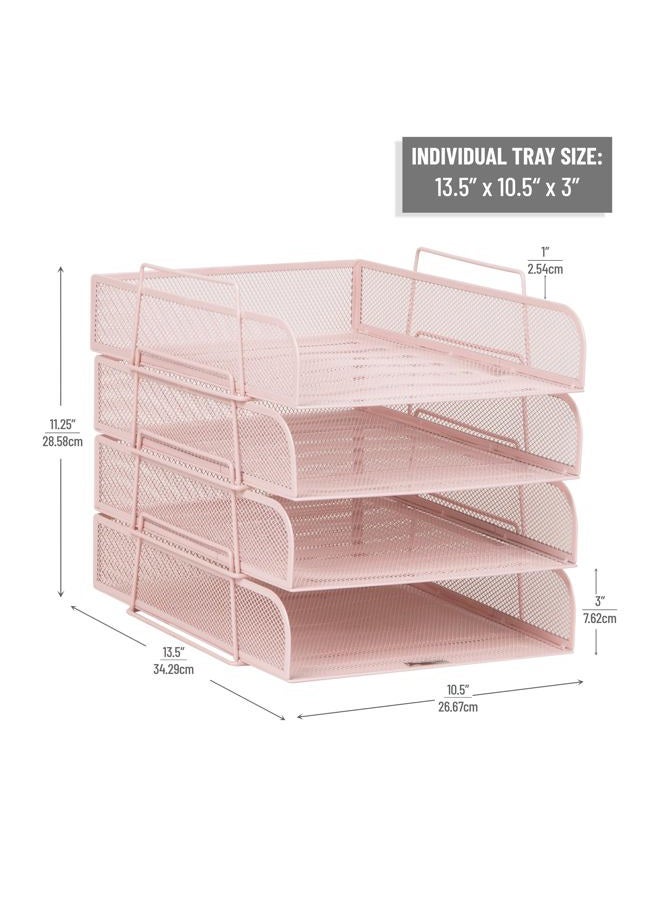 Mind Reader Stackable Paper Tray, Desktop Organizer, File Storage, Office, Metal Mesh, 10.5" L x 13.5" W x 11.25" H, 4 Pcs., Pink - Image 3