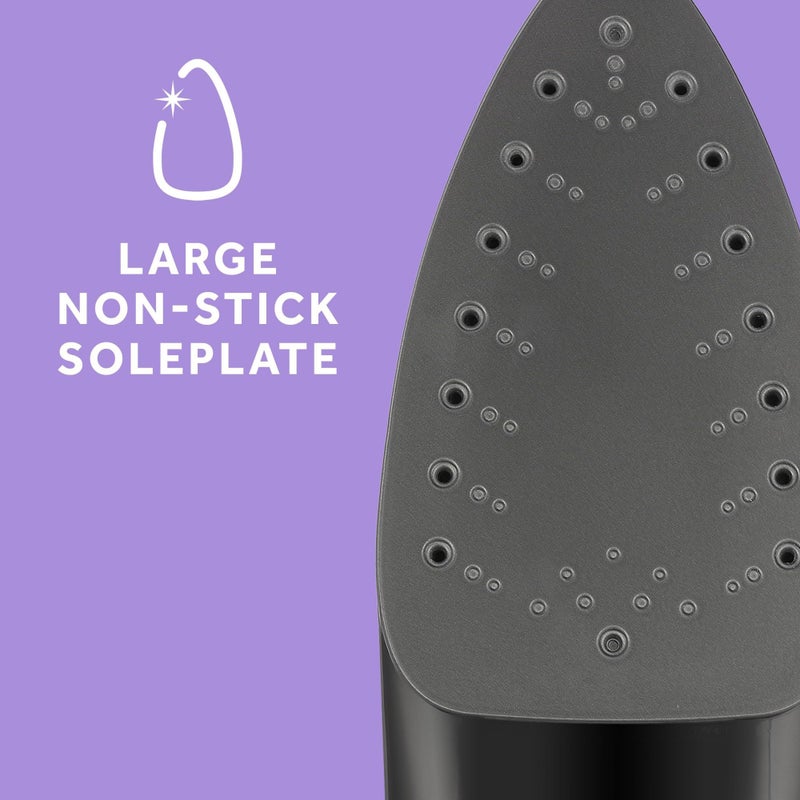 Sunbeam Steammaster Steam Iron, 1400 Watt, Large Anti-Drip Stainless Steel Nonstick Soleplate with 8' Retractable Cord, Horizontal or Vertical Shot of Steam and 3-Way Auto Shut-Off, Black/Blue - Image 4