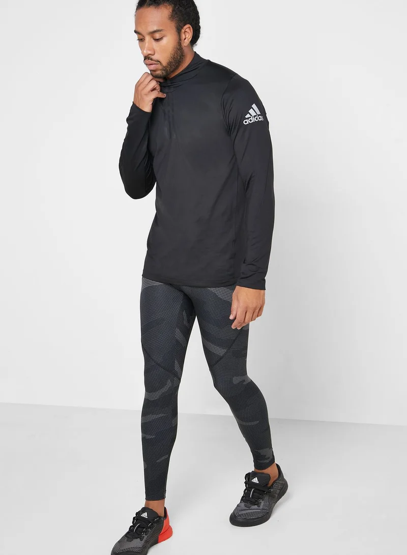 Adidas Warm 3 Stripe Mock T-Shirt