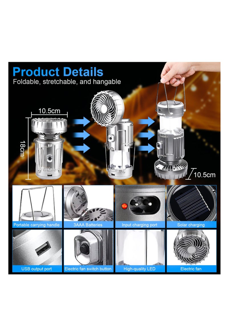 SYOSI فانوس تخييم شمسي 2200mAh ضوء تخييم LED مع مروحة تخييم، قابل لإعادة الشحن ومزود ببطارية، أضواء خيمة خارجية محمولة قابلة للطي ومقاومة للماء [فئة الطاقة A+++] - Image 3