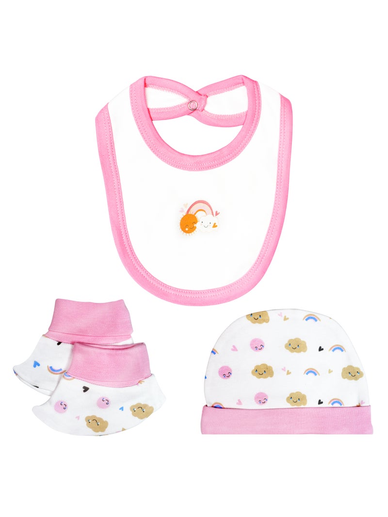 Babies Basic 5 piece Unisex 100% Cotton Sets include Bib, Romper, Mittens, Cap and Sleepsuit/Jumpsuit - Image 4