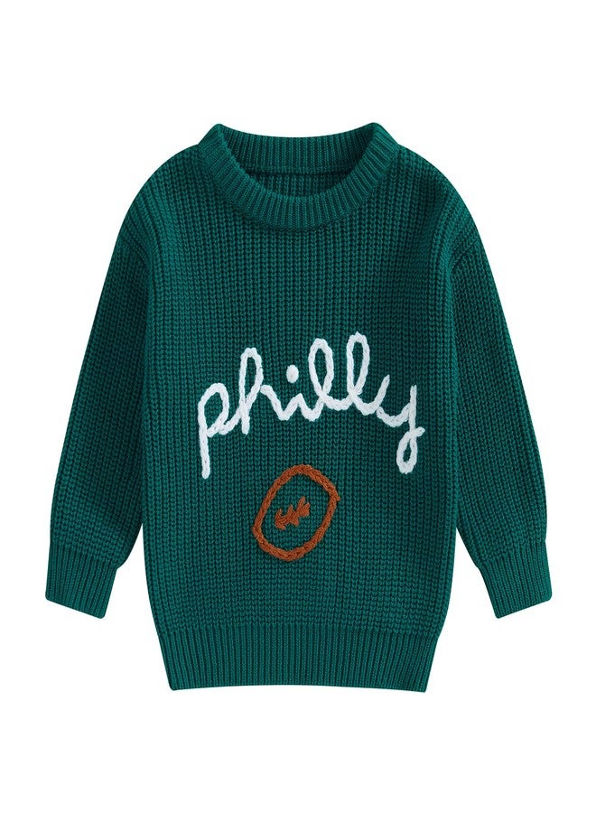 Honganda Newborn Baby Boy Girl Football Outfit Long Sleeve Cable Knit Letters Embroidered Sweater Pullover Knitwear Top (Green, 3-6 Months) - Image 1