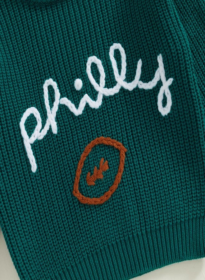 Honganda Newborn Baby Boy Girl Football Outfit Long Sleeve Cable Knit Letters Embroidered Sweater Pullover Knitwear Top (Green, 3-6 Months) - Image 5