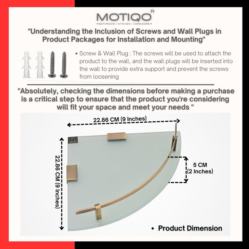 MOTIQO Frosted Glass Corner Bathroom Shelf for Wall Wall Mount Rack for Kitchen Shelves for Kitchen Corner Rack Bathroom Organiser and Accessories Brass Antiq Finish 9X9 InchSet3 - Image 3