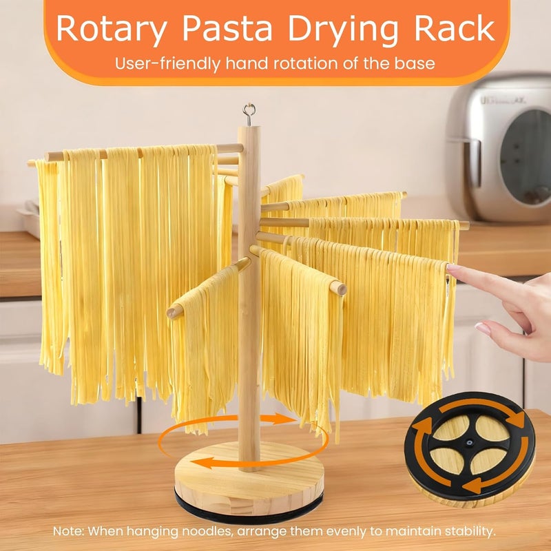 DthwagfL Rotary Pasta Drying Rack,Detachable Wood Pasta Rack with Pasta Molds & Stamps Ravioli with Pasta Cutter Wheel (4 pcs),Spaghetti Pasta Dryer Rack Collapsible Noodle Drying Rack Hanger Stand - Image 2