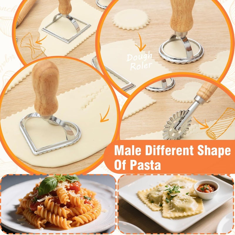 DthwagfL Rotary Pasta Drying Rack,Detachable Wood Pasta Rack with Pasta Molds & Stamps Ravioli with Pasta Cutter Wheel (4 pcs),Spaghetti Pasta Dryer Rack Collapsible Noodle Drying Rack Hanger Stand - Image 3