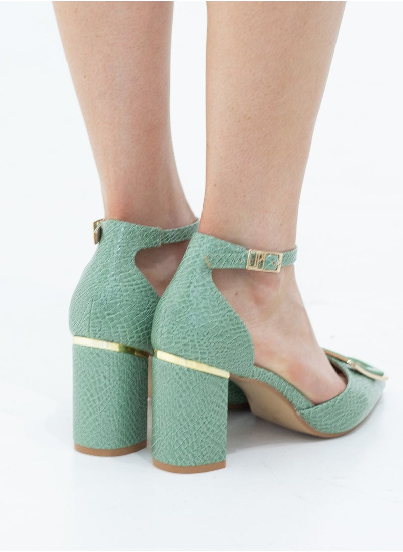LAMARAPARIS Chakrika snake skin open waist pointy with sqr trim on 8cm heel avo  - Image 3