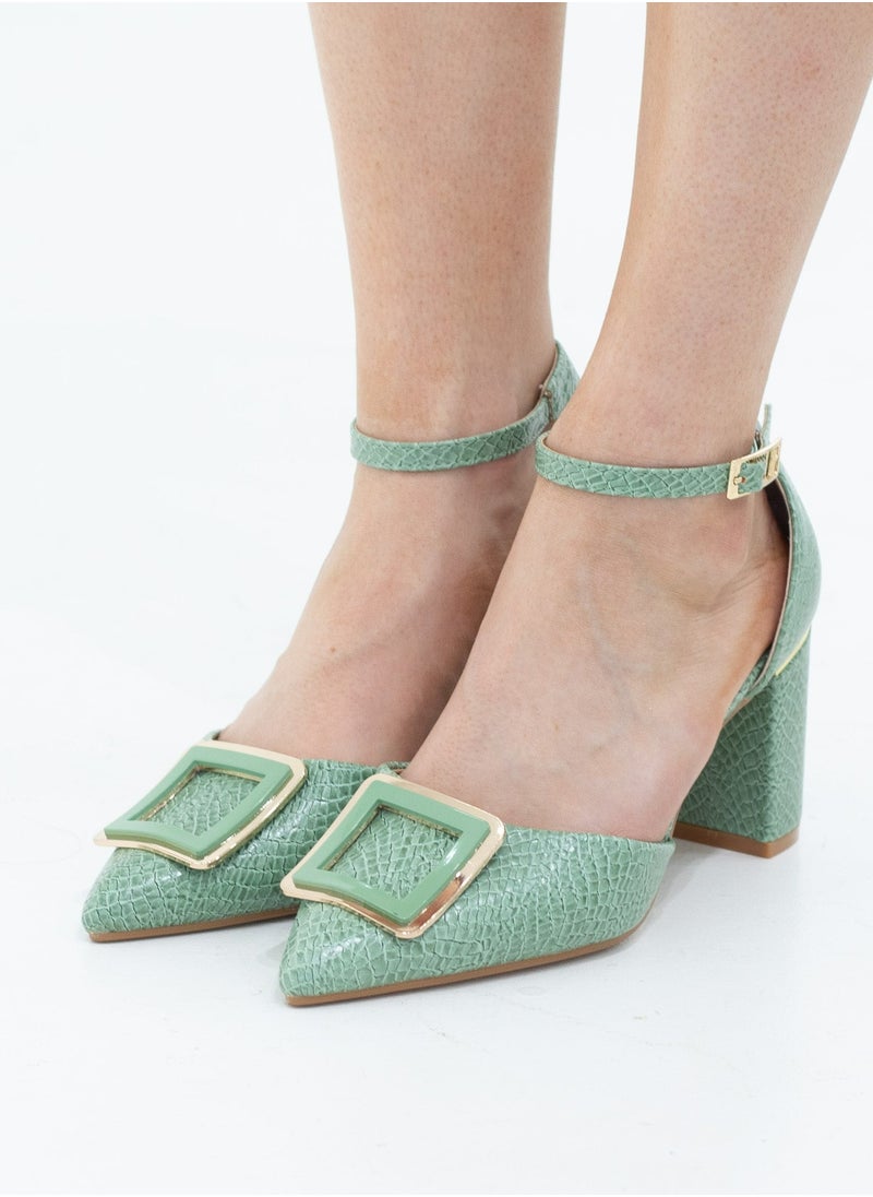 LAMARAPARIS Chakrika snake skin open waist pointy with sqr trim on 8cm heel avo  - Image 2