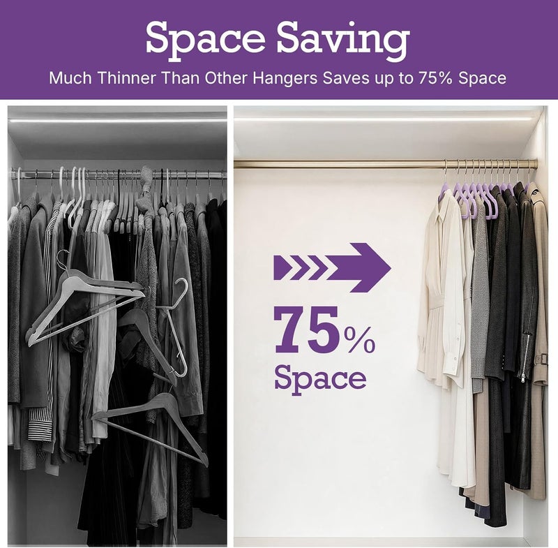 HOUSE DAY Purple Velvet Hangers 60 Pack, Premium Non-Slip Felt Clothes Hangers, Sturdy Heavy Duty Coat Hangers, Durable Suit Hangers, Space Saving No Marks 360° Rotating - Image 3
