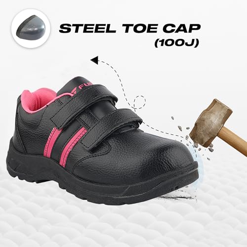 FUEL Riga Leather Industrial Safety Shoes for Women, PVC Single Density Sole, 100J Steel Toe Work Boots, Anti-Slip & Durable Heavy Engineering Footwear for Warehouse & Site Work (Pink-3UK) - Image 2