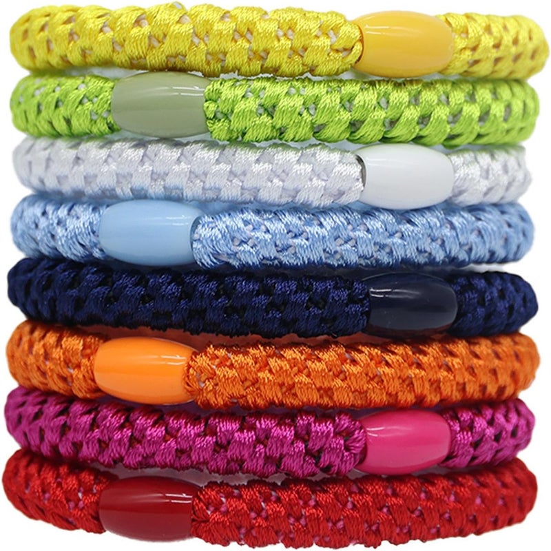 8PCS Elastic Hair Tie for Women Girls Cotton Bands Soft Woven Ponytail Holders for Thick Hair and Curly Hair Mixed Colors