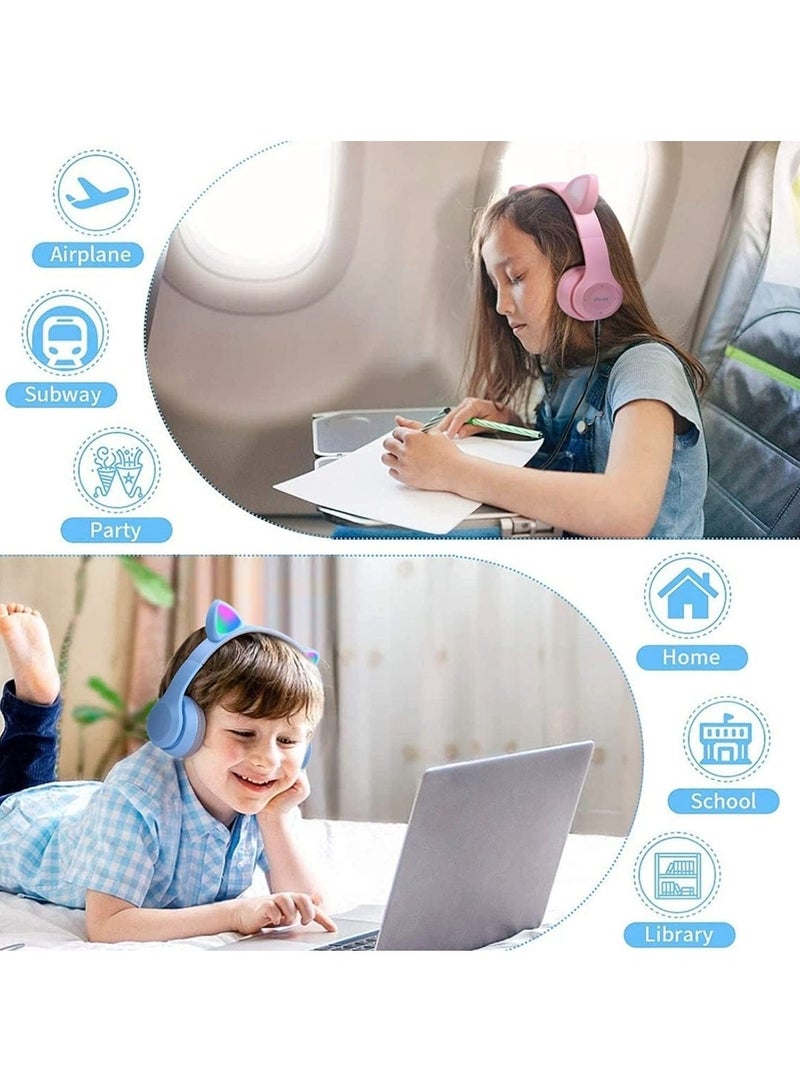 P47M Wireless Stereo Gaming Headset with Cat Ear Light for Kids and Adults - Pink - Image 4