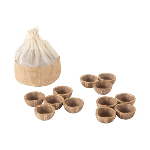 Ellementry Gaudeep Gold Stripes Diya Set of 12, Eco-Friendly Cow Dung Diya for Diwali Puja & Festivals, Handmade Biodegradable & Long-Lasting Diyas,Traditional Decor for Home (6.5x6.5x2.5) - Image 1