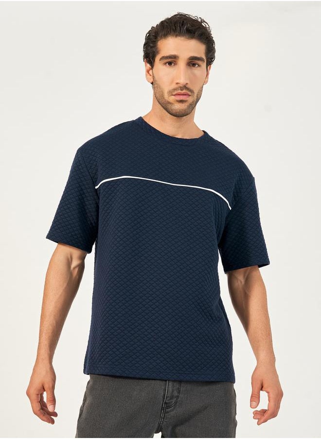 Styli Quilted Texture Contrast Piping Insert Oversized T-Shirt  - Image 1