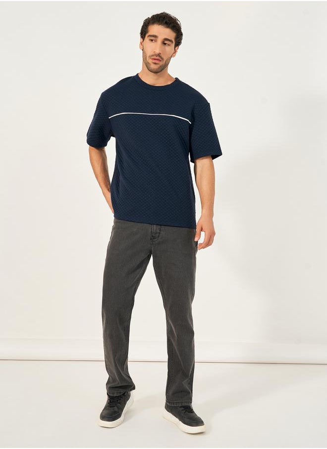 Styli Quilted Texture Contrast Piping Insert Oversized T-Shirt  - Image 2