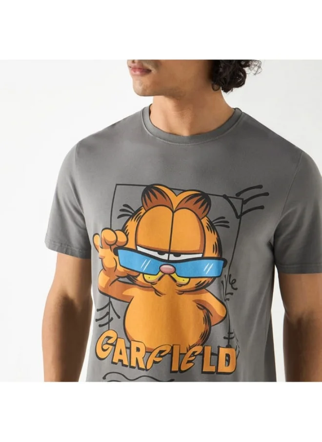 SP Characters Garfield Graphic Print T-shirt with Crew Neck and Short Sleeves