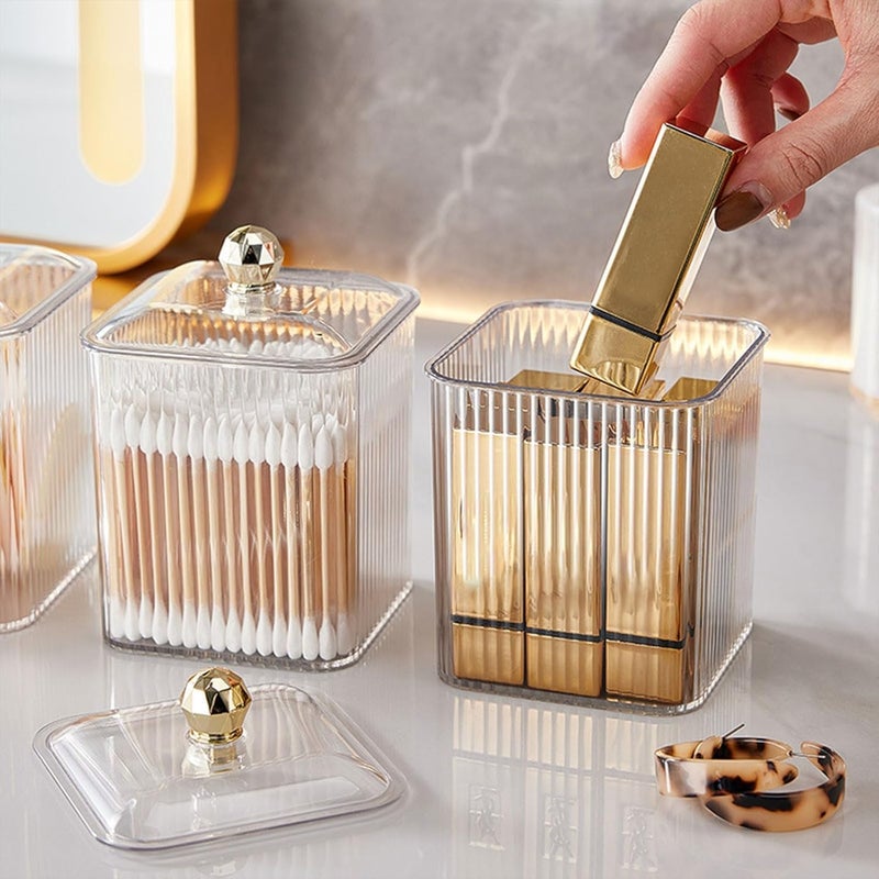 SARVANGAH SARVANGAH Cotton Pad Holder Cotton Swab Holder Container Qtip Holder Cotton Ball Dispenser with Lid Cosmetics Small Plastic Storage Bathroom Essentials Accessories for Decor White  - Image 4
