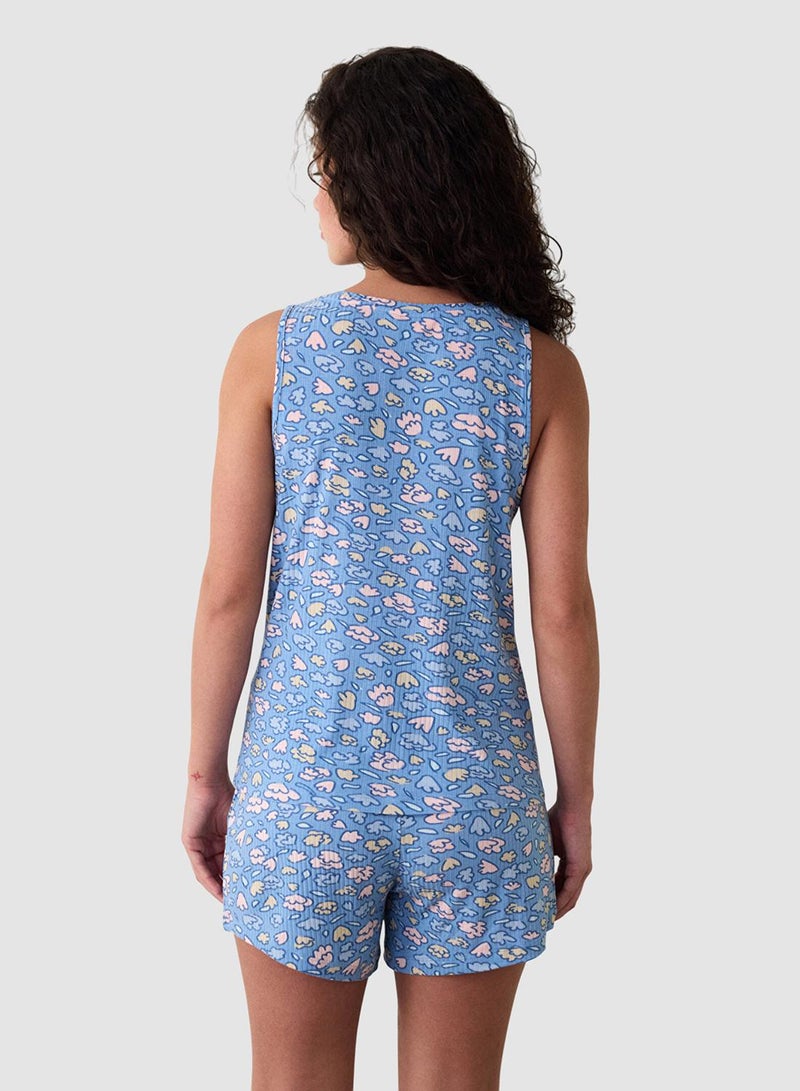 Penti Blue Pretty Flowers Sleeveless Shorts Pyjamas Set - Image 2