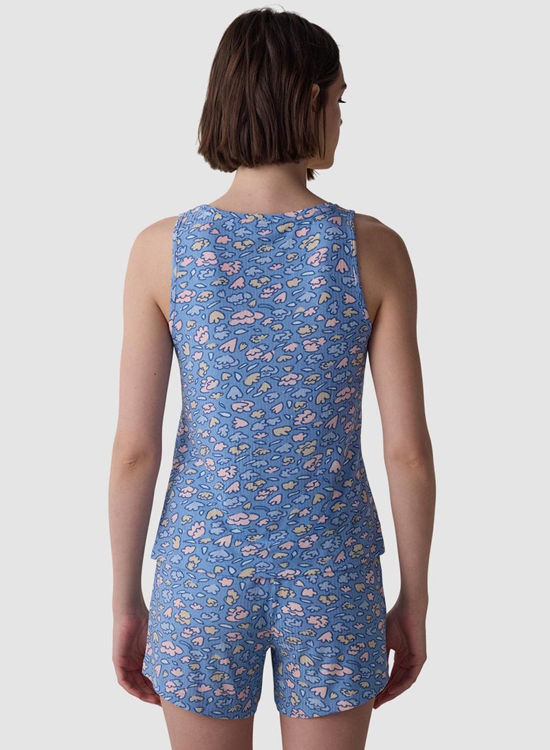 Penti Blue Pretty Flowers Sleeveless Shorts Pyjamas Set - Image 3