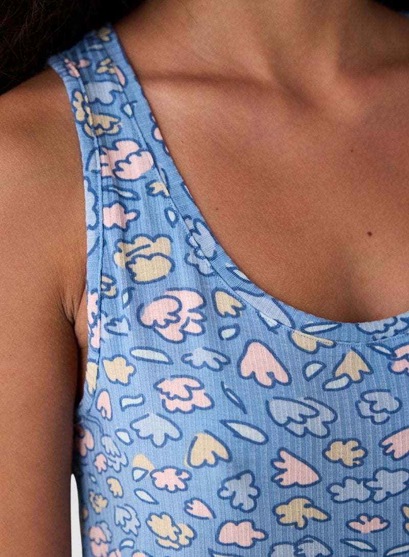 Penti Blue Pretty Flowers Sleeveless Shorts Pyjamas Set - Image 4