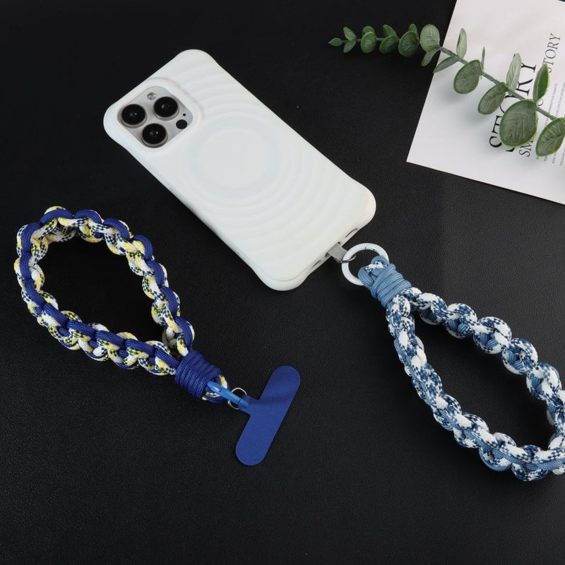 New contrast color mobile phone lanyard hand-woven short 3cm wide anti-lost wrist rope key ring camera lanyard - Image 3