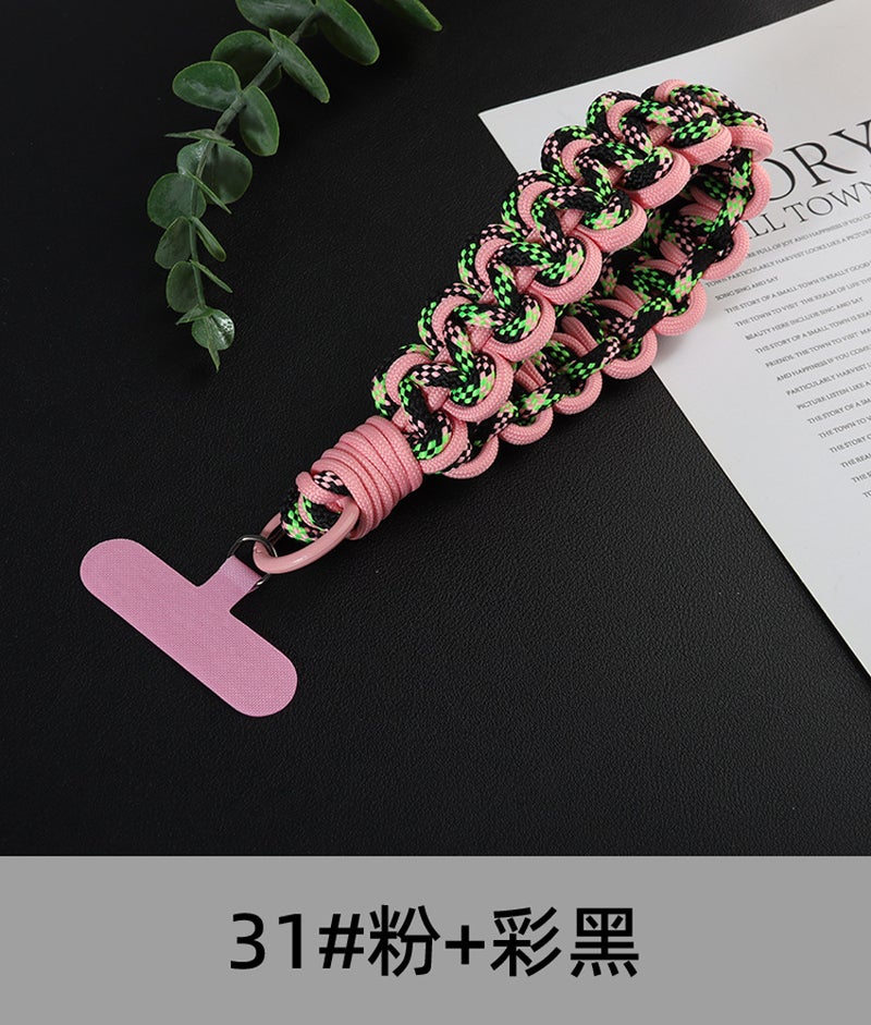 New contrast color mobile phone lanyard hand-woven short 3cm wide anti-lost wrist rope key ring camera lanyard - Image 1