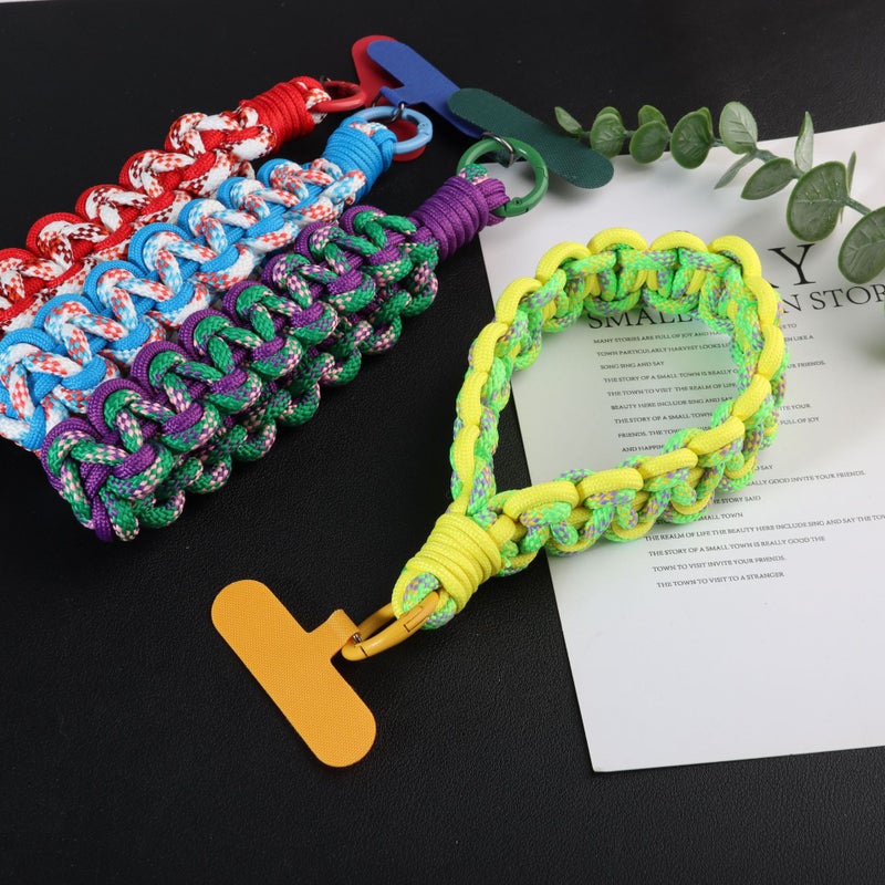 New contrast color mobile phone lanyard hand-woven short 3cm wide anti-lost wrist rope key ring camera lanyard - Image 2