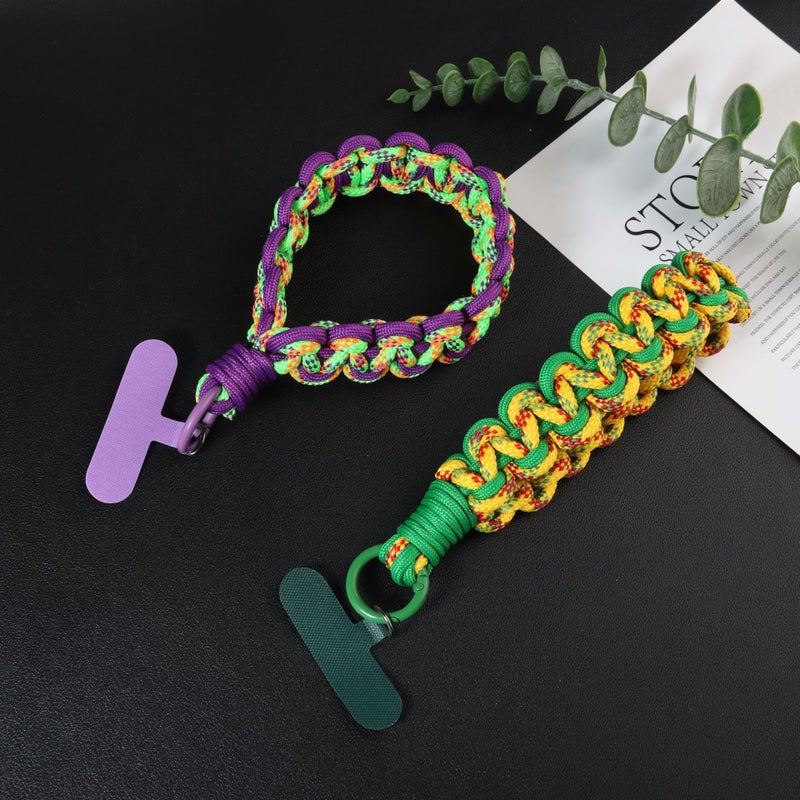 New contrast color mobile phone lanyard hand-woven short 3cm wide anti-lost wrist rope key ring camera lanyard - Image 4